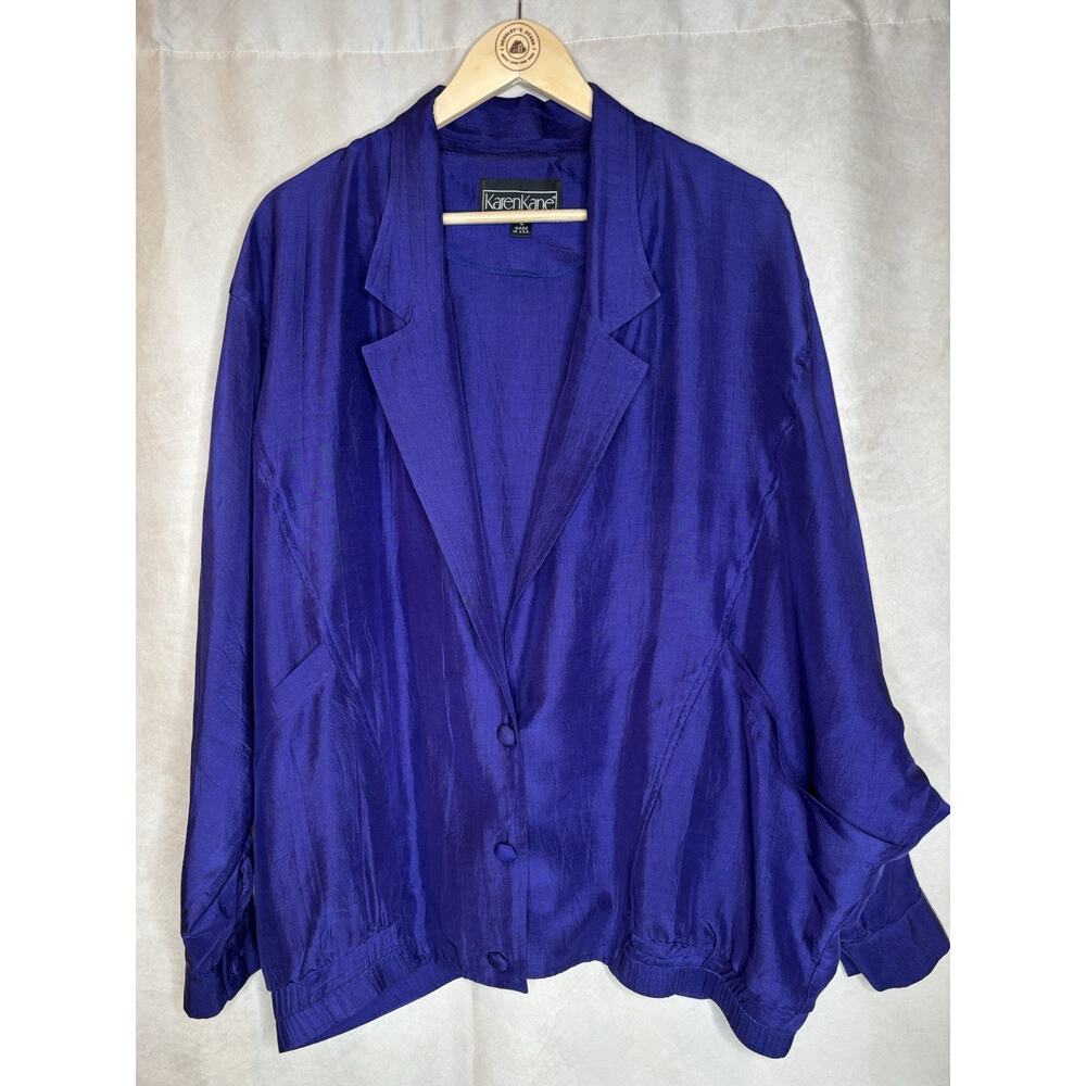 Vtg Karen Kane Purple Silk Button Front Jacket Blouse Made USA Size L 80s/90s